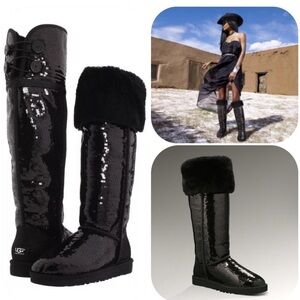 UGG AUSTRALIA Over the Knee Bailey Sparkles Black Sequin Boots WOMEN SIZE 6
